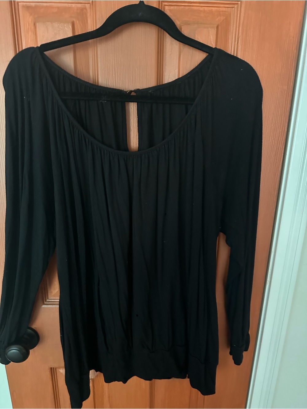 Black Long-Sleeve Scoop Neck Women's Top